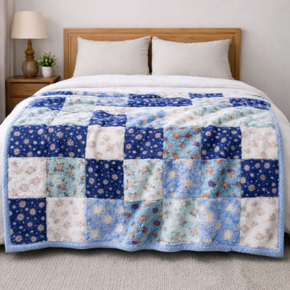 Blue Patchwork CP1701001CL Faux Fur Throw Blanket