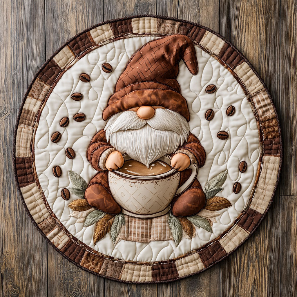 Cozy Coffee Gnome WN0807016CL Quilted Round Mat