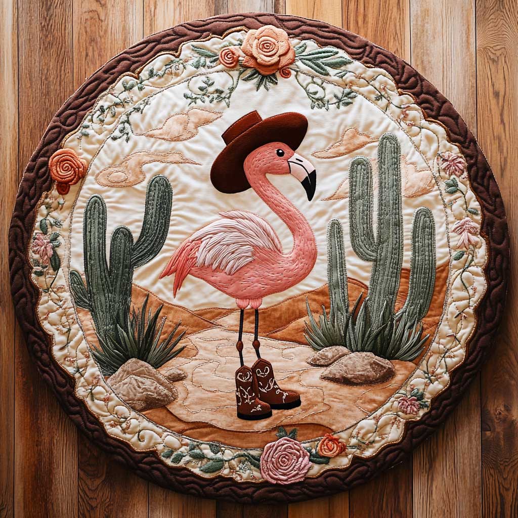 Flamingo Out West WN1405015CL Quilted Round Mat
