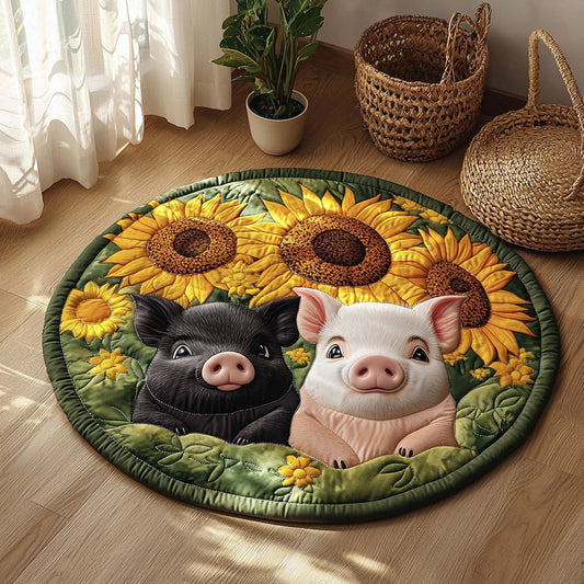 Pigs In Sunflower Garden QA0412023CL Quilted Round Mat
