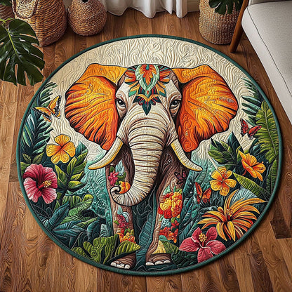 Vibrant Tropical Elephant QA0612008CL Quilted Round Mat