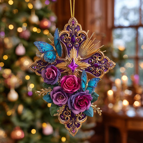 Purple Cross Glow CW1012057CL Christmas Ornament