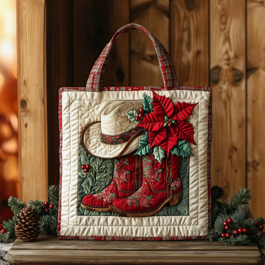 Rustic Christmas Boot KL2511015CL Quilted Tote Bag