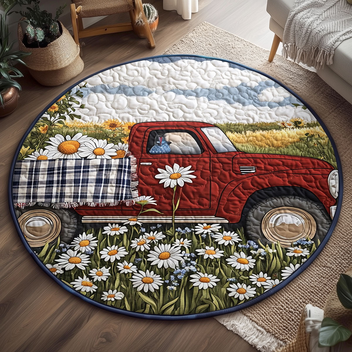 Daisy Truck Day WJ1606043CL Quilted Round Mat