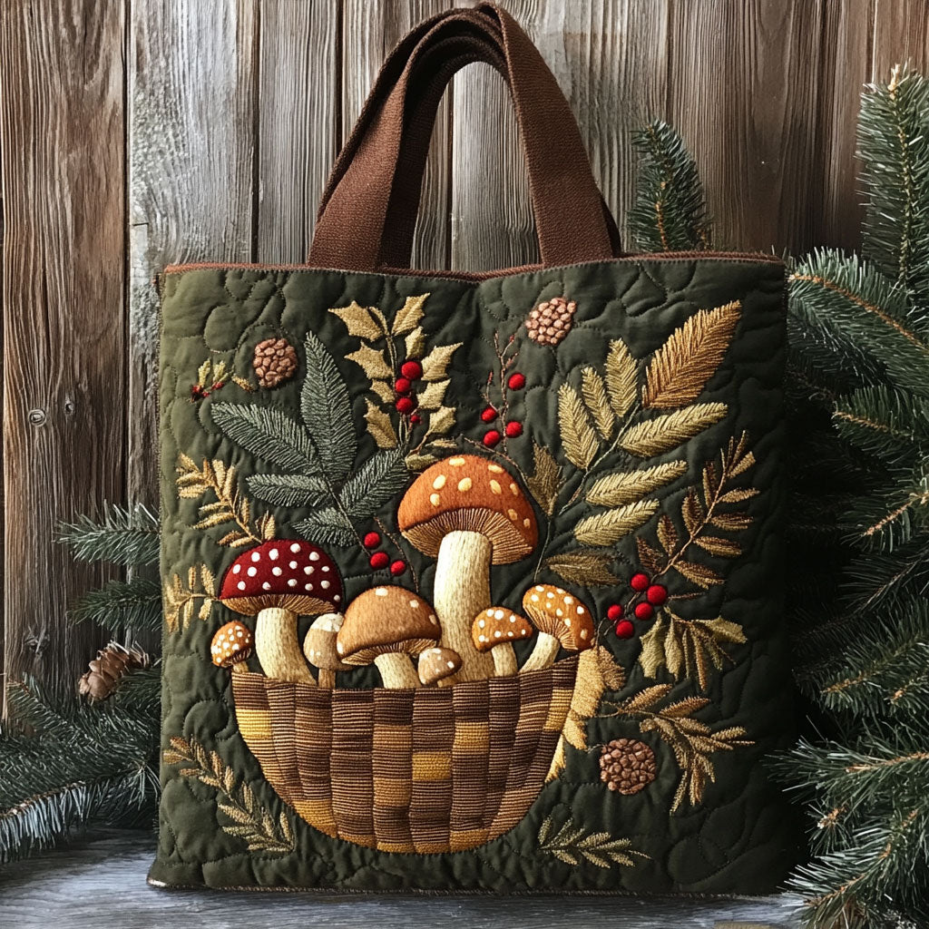 Merry Forest Mushroom WN2310037CL Quilted Tote Bag