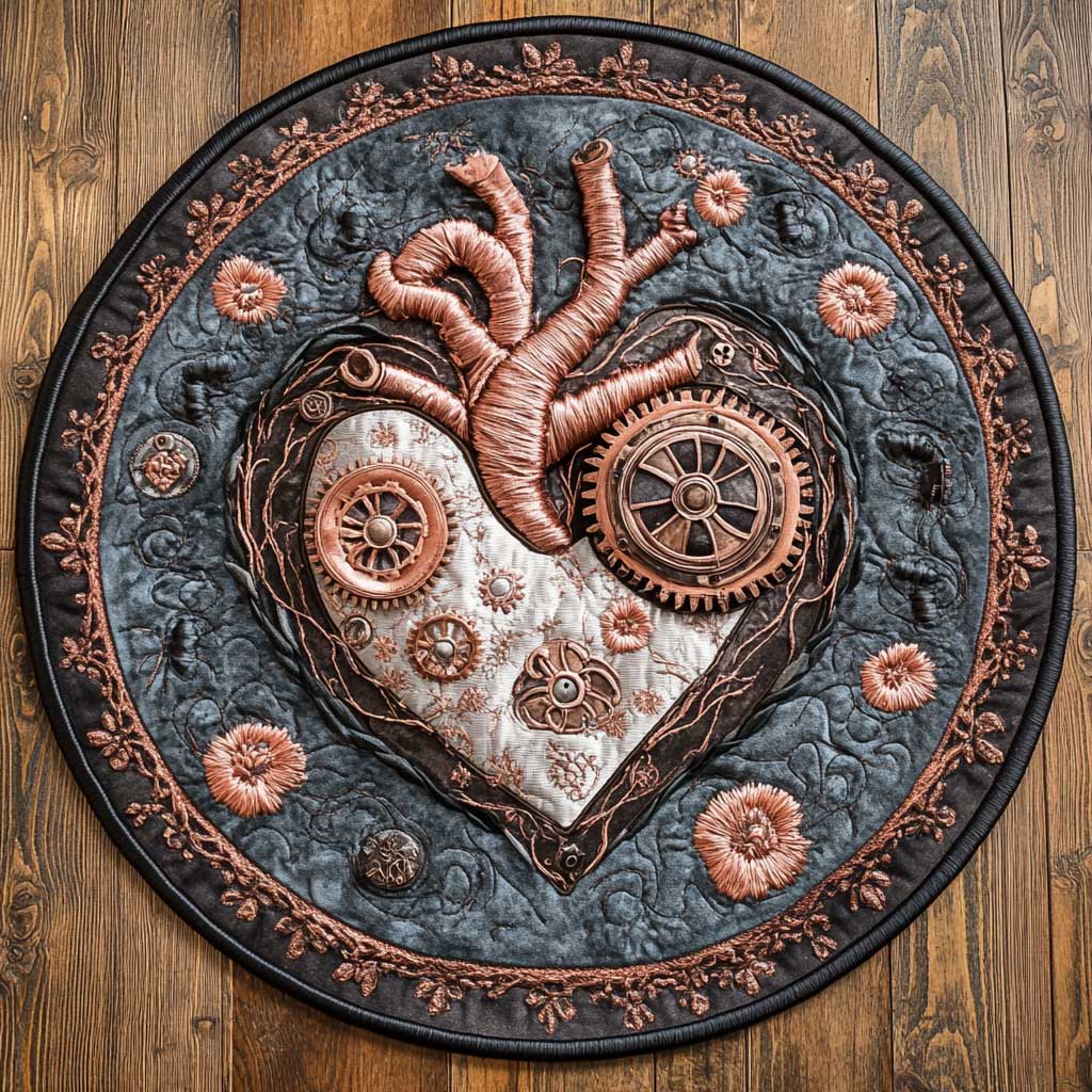 Mechanical Heart WN1005037CL Quilted Round Mat