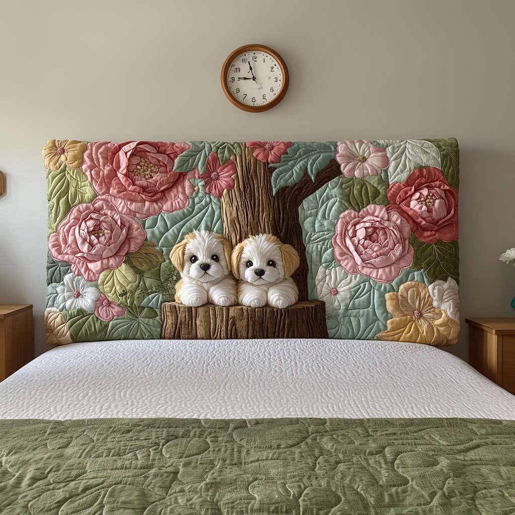 Dogs In Rose Garden QA0701008CL Quilted Headboard Slipcover
