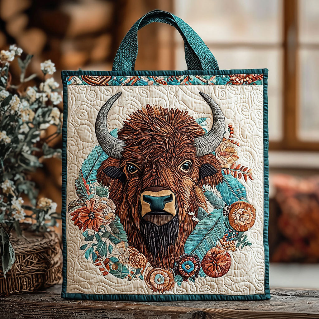 Bison And Flower QA2511028CL Quilted Tote Bag