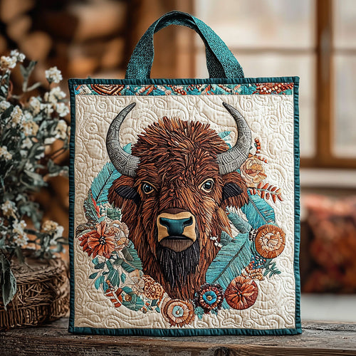 Bison And Flower QA2511028CL Quilted Tote Bag