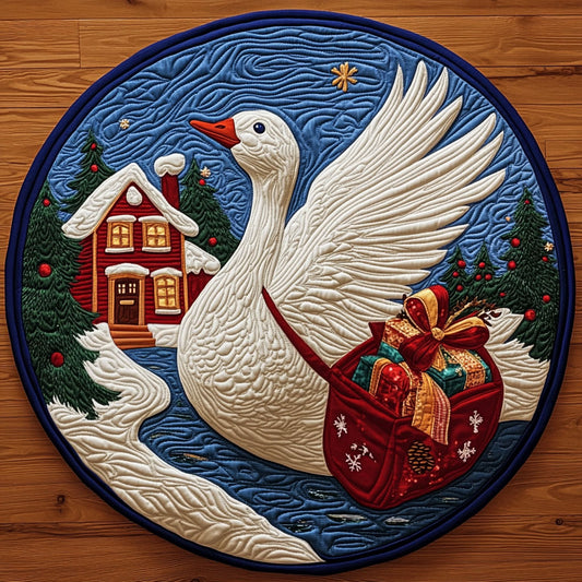 Delivery Goose Busy Winter Day XK0311006CL Quilted Round Mat