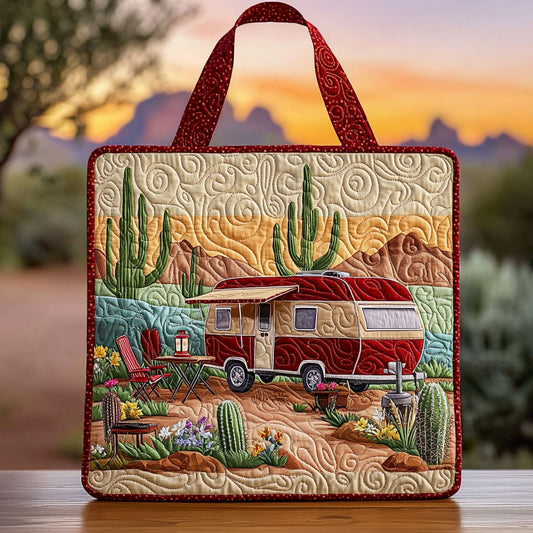 Camping In Desert QA1312015CL Quilted Tote Bag