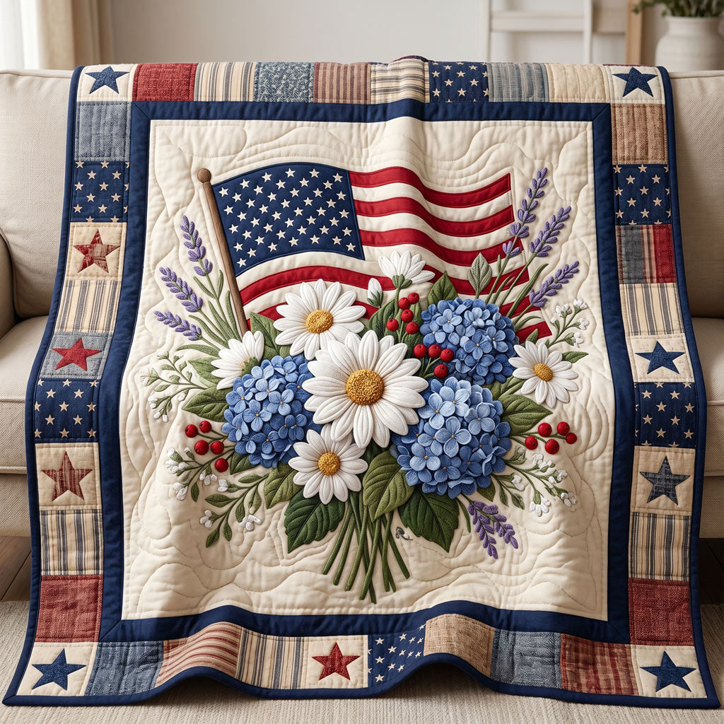 Patriotic Floral Flag WN1504016CL Quilt