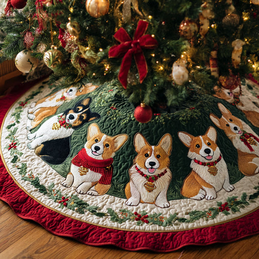Christmas Corgi Parade CW1410023CL Quilted Christmas Tree Skirt