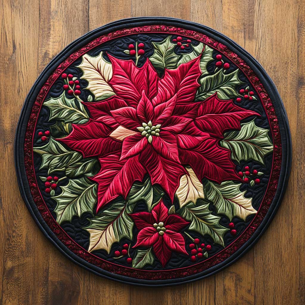 Winter Poinsettia WN2904108CL Quilted Round Mat