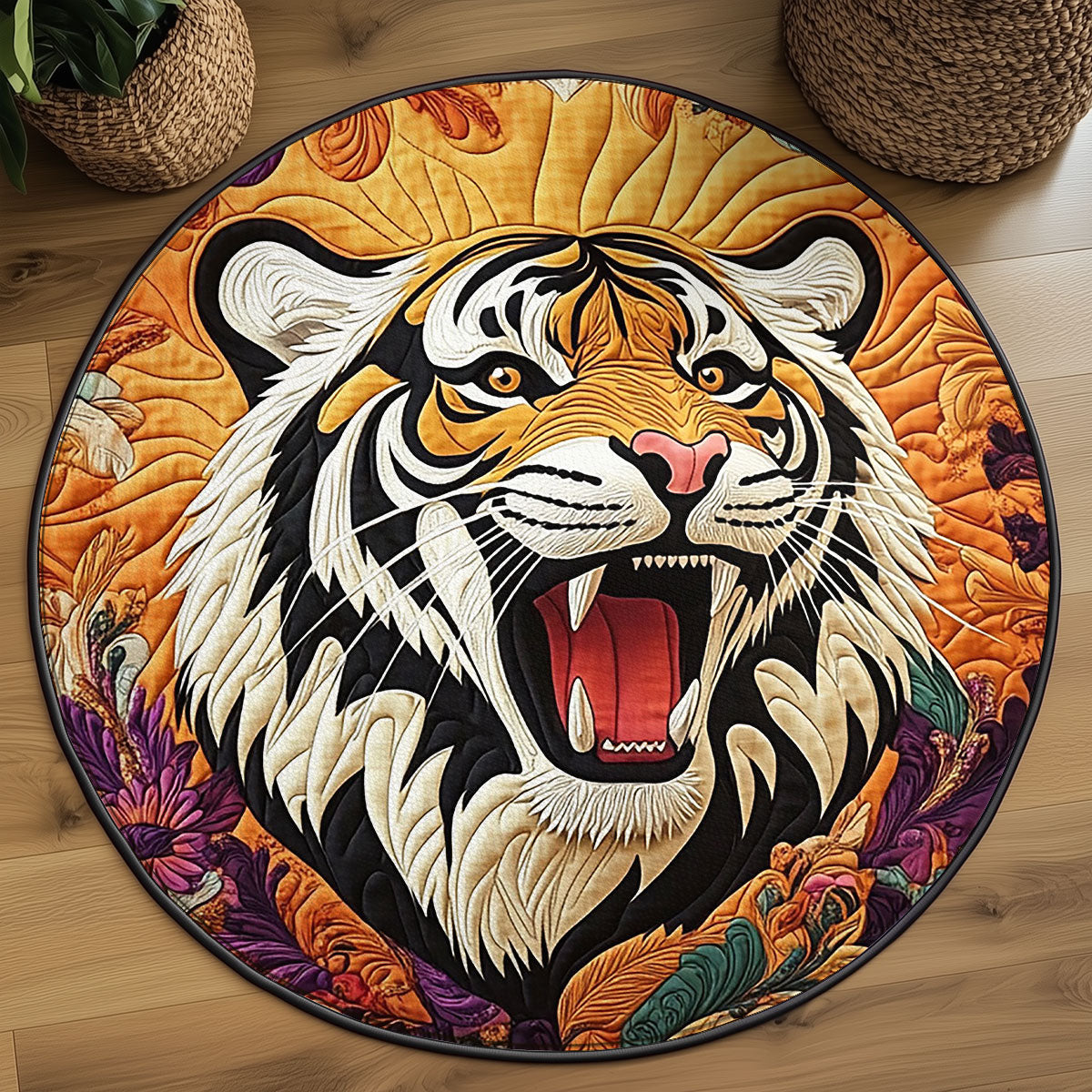 Baroque Tiger Portrait WJ0907035CL Quilted Round Mat