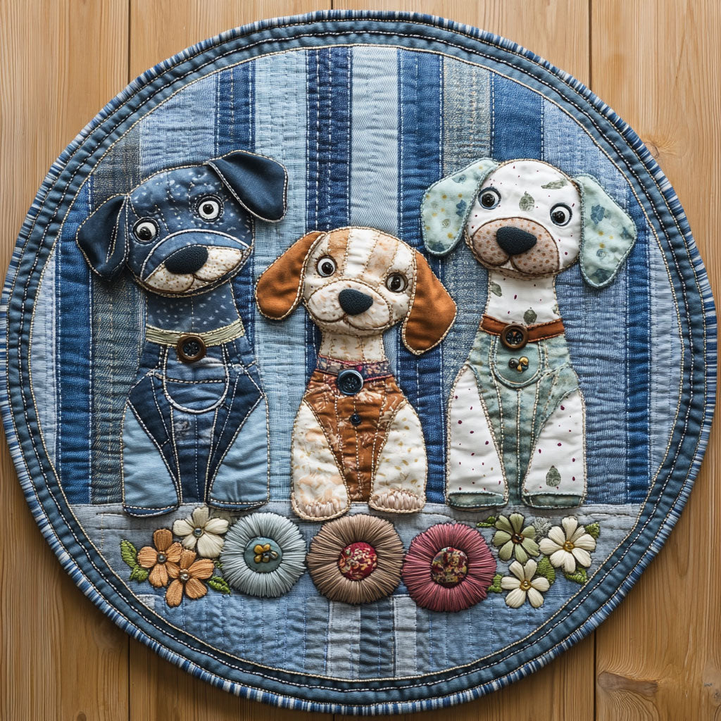 Dog In Bloom WN0207059CL Quilted Round Mat