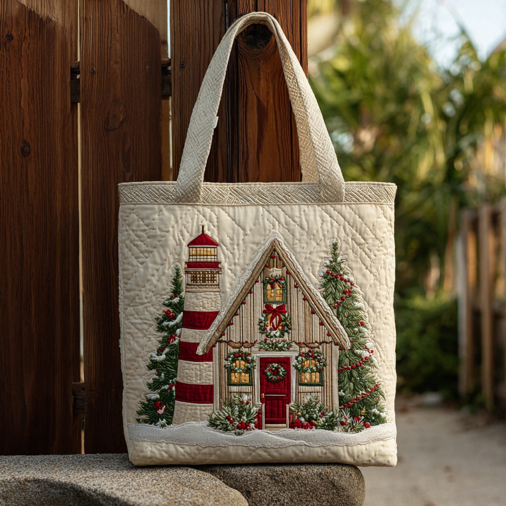 Christmas Lighthouse XR1811022CL Quilted Tote Bag