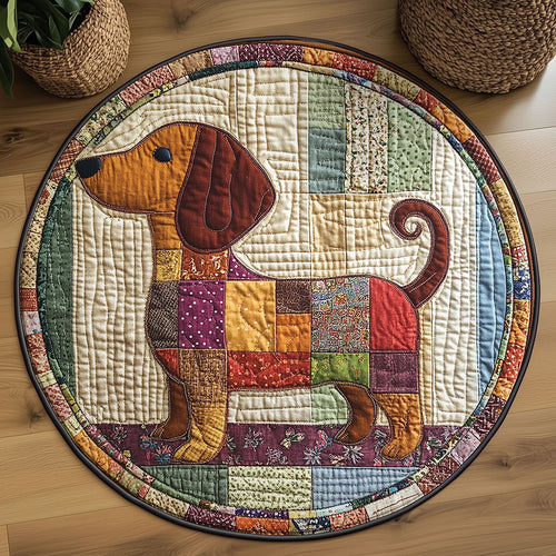 Patchwork Dachshund WN2608068CL Quilted Round Mat