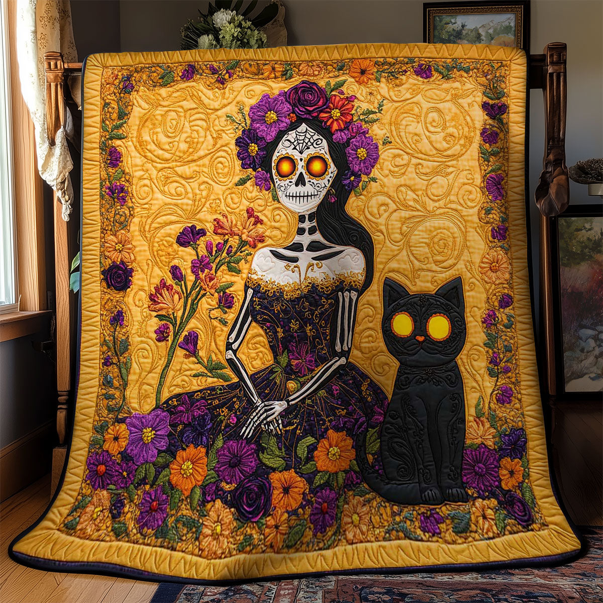 Skeleton Lady And Cat WN2201025CL Quilt