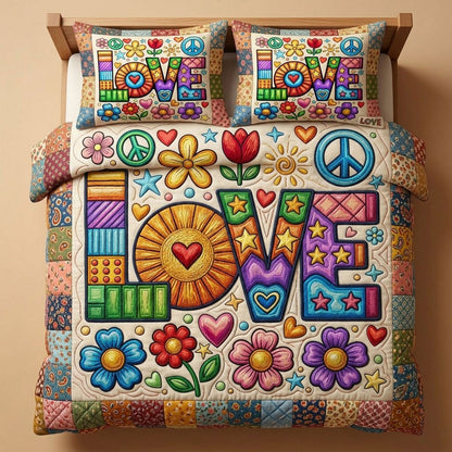 Colorful Boho Peace & Love Patchwork WN0304002CL Duvet Cover Set