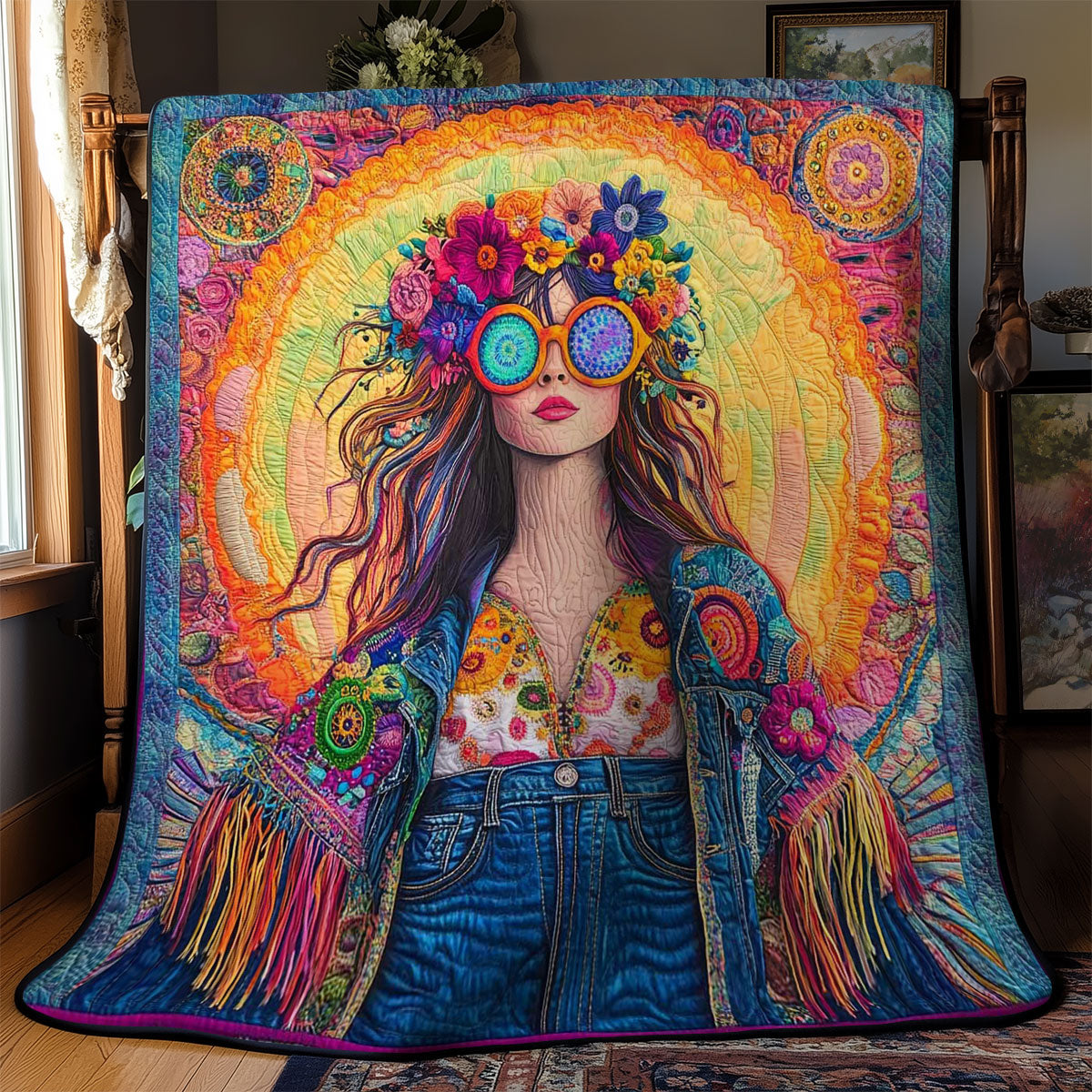 Peace And Love Hippie Girl WN1102044CL Quilt