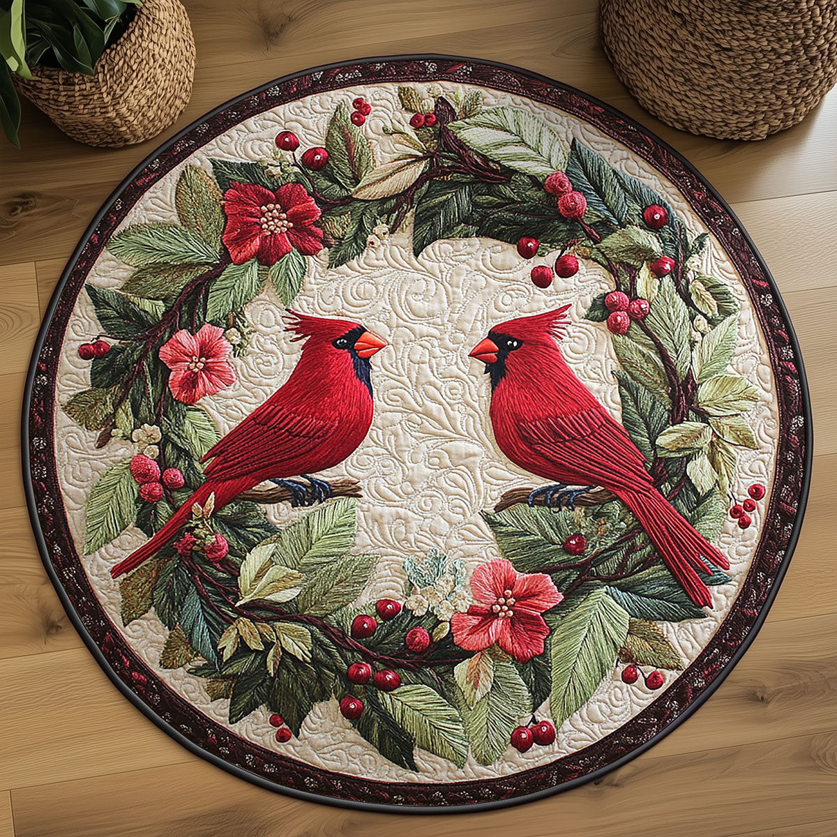 Winter Cardinal WN0107063CL Quilted Round Mat