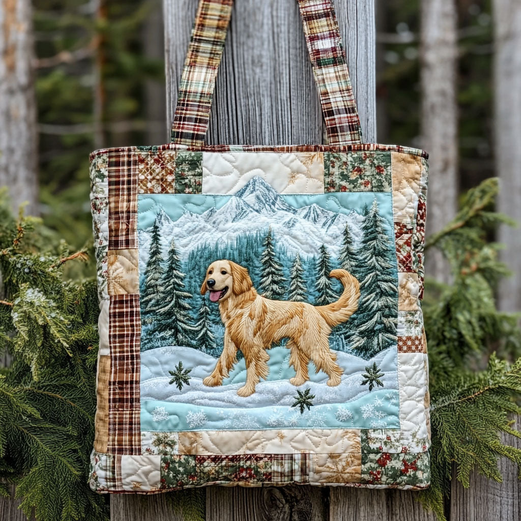 Red Plaid Golden Retriever WN0611084CL Quilted Tote Bag