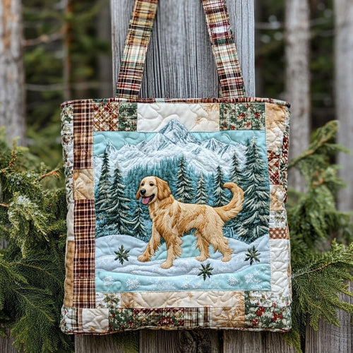 Red Plaid Golden Retriever WN0611084CL Quilted Tote Bag