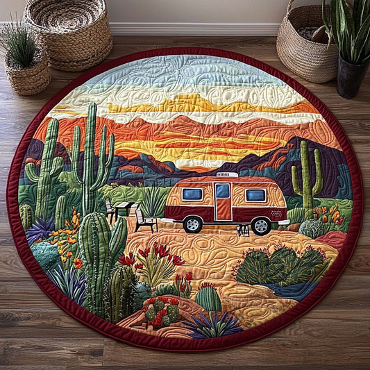 Camping In Desert QA1312010CL Quilted Round Mat
