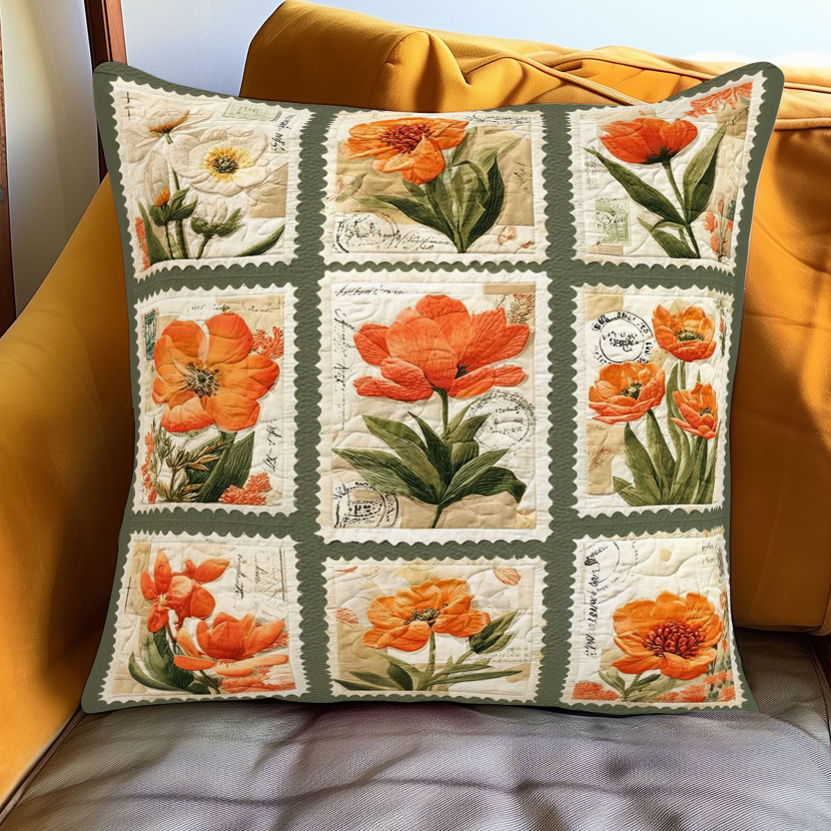 Floral Stamp Elegance WJ1001084CL Quilt Pillow Case