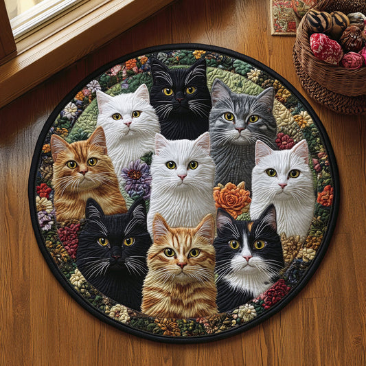 Fluffy Cat Garden WJ0312446CL Quilted Round Mat