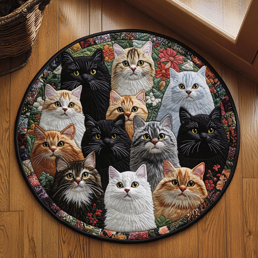 Fluffy Cat WJ0312447CL Quilted Round Mat