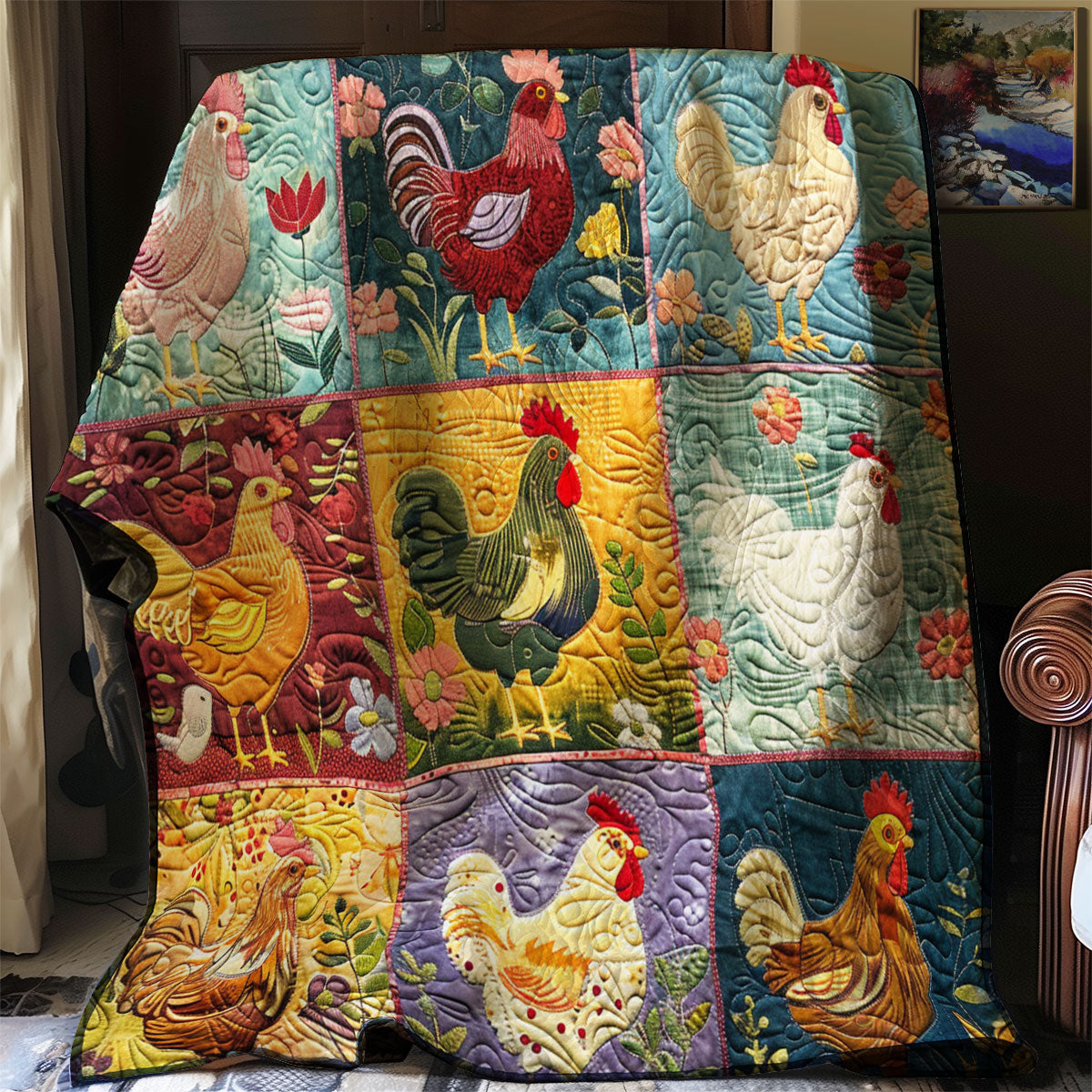 Folk Art Chicken WJ0701032CL Quilt