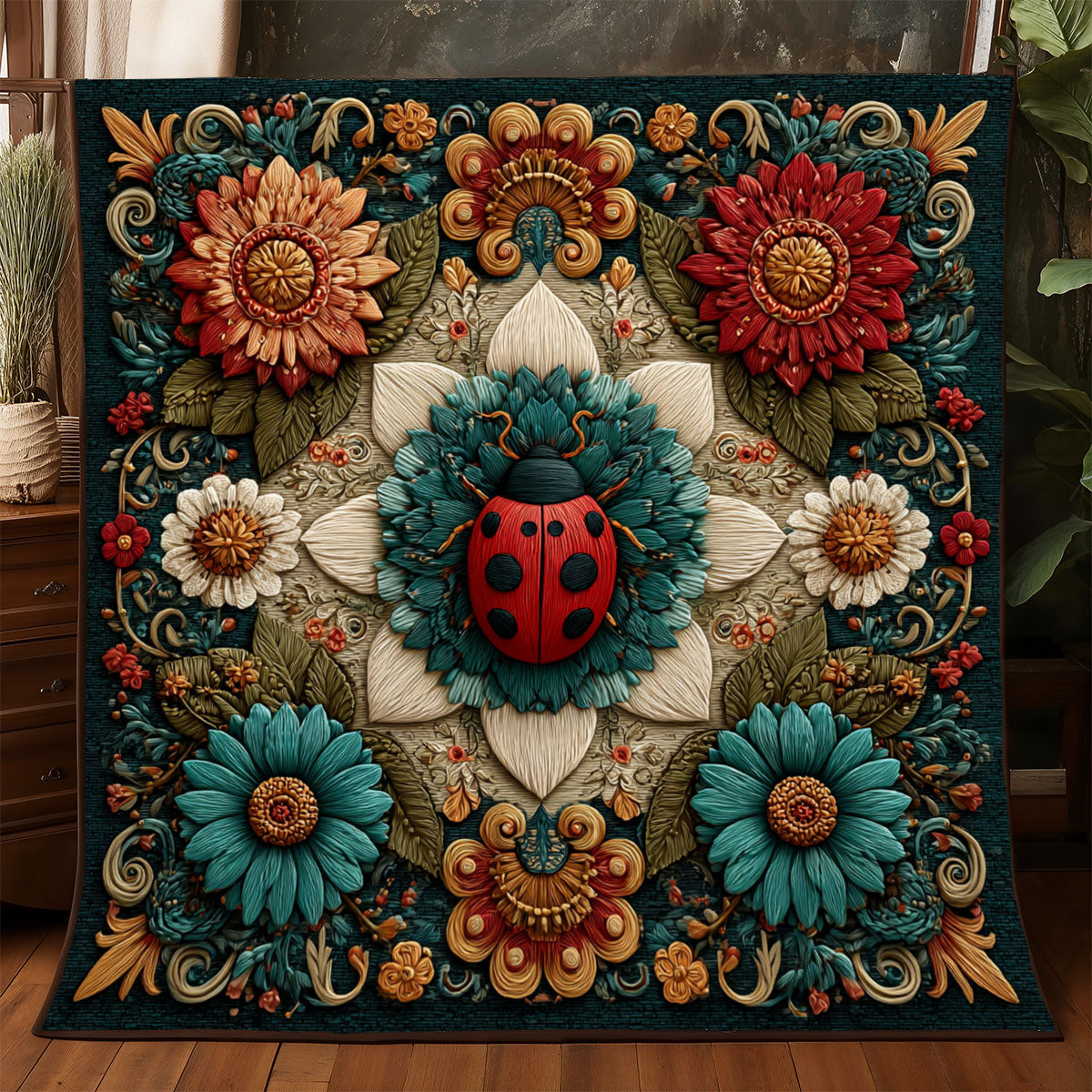 Folk Ladybug Queen WJ0901037CL Quilt
