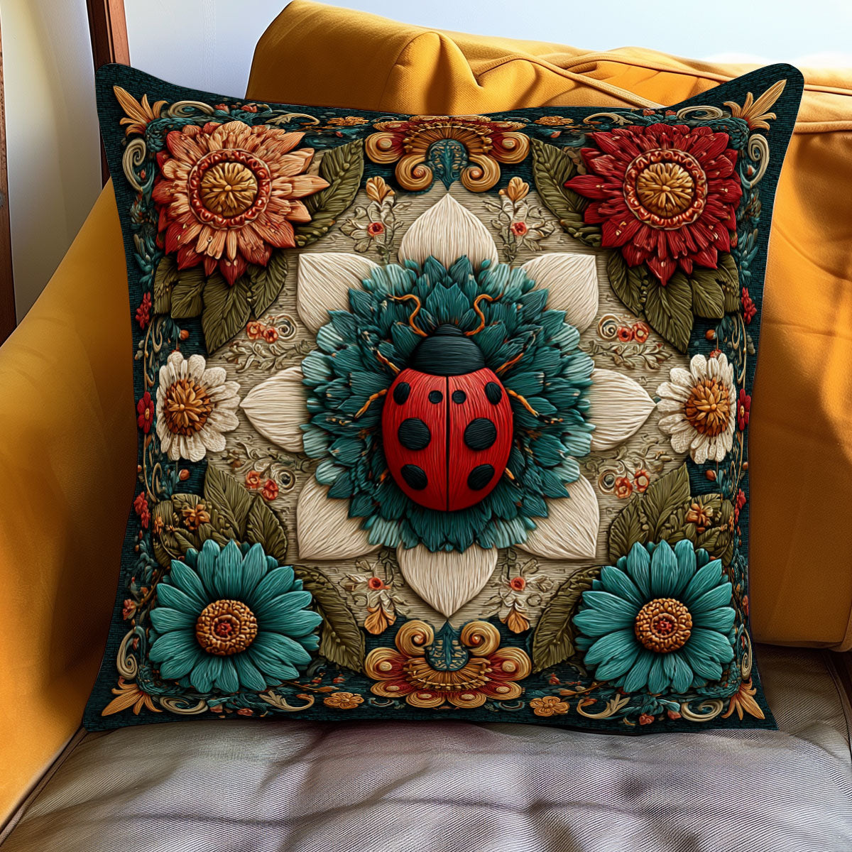 Folk Ladybug Queen WJ0901102CL Quilt Pillow Case
