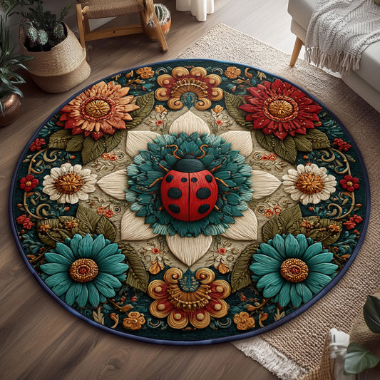 Folk Ladybug Queen WJ0901159CL Quilted Round Mat