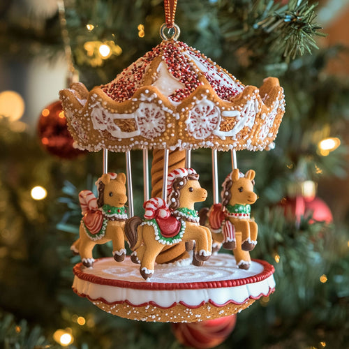 Gingerbread Horse Carousel WJ0312373CL Christmas Ornament