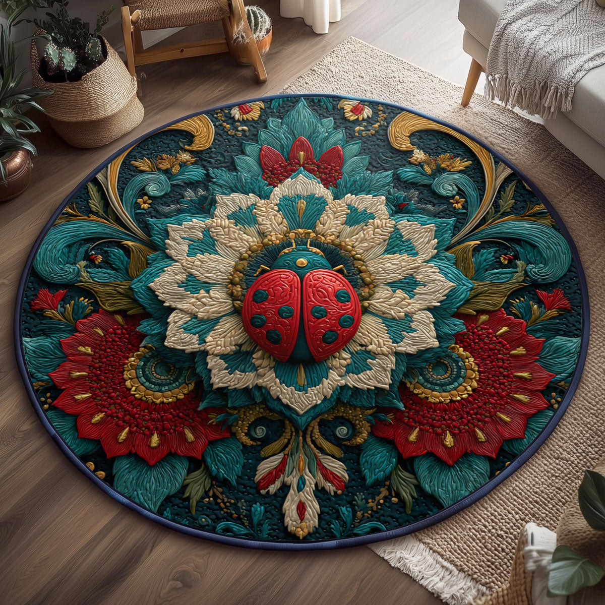 Ladybug Noble Bloom WJ0901161CL Quilted Round Mat