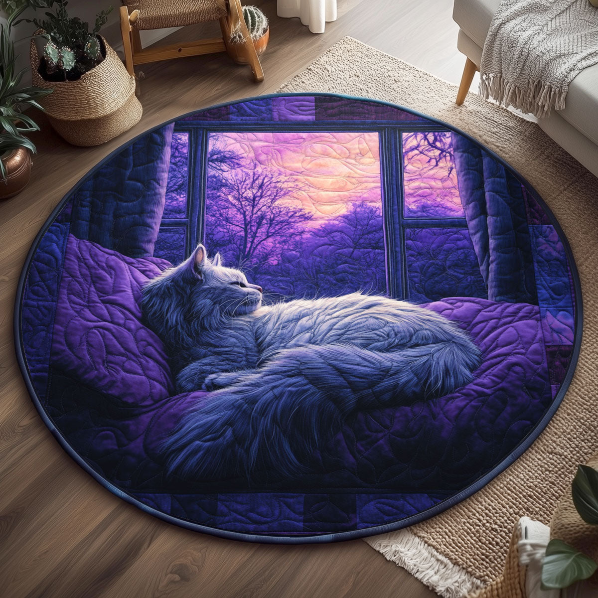 Lavender Moon Cat WJ1301133CL Quilted Round Mat