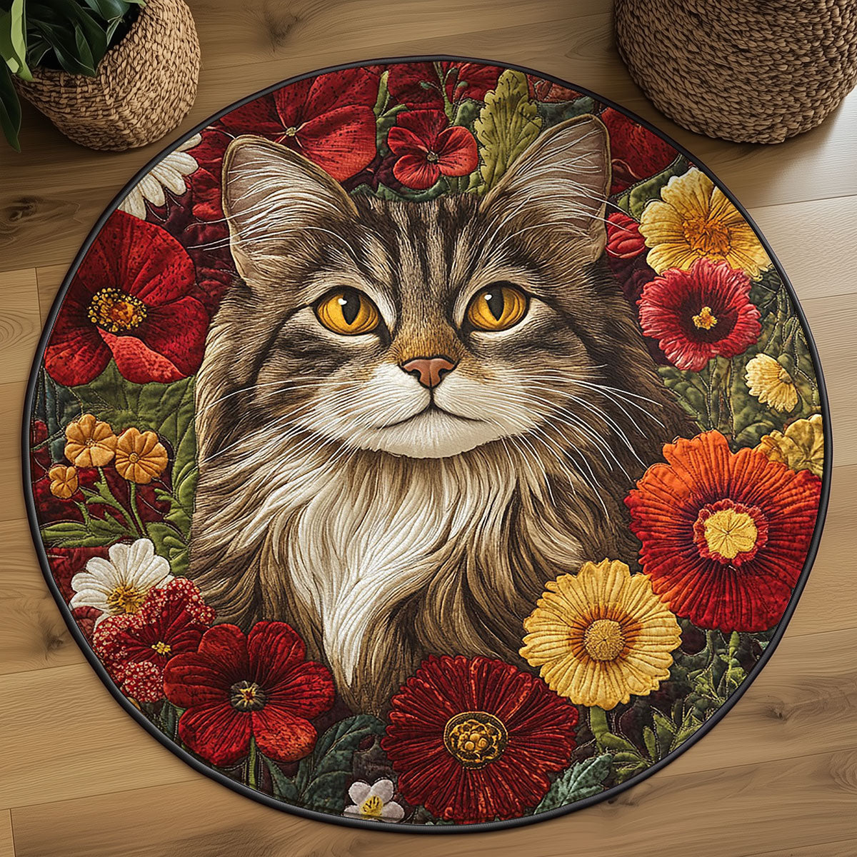 Botanical Beauty Cat WJ1507036CL Quilted Round Mat