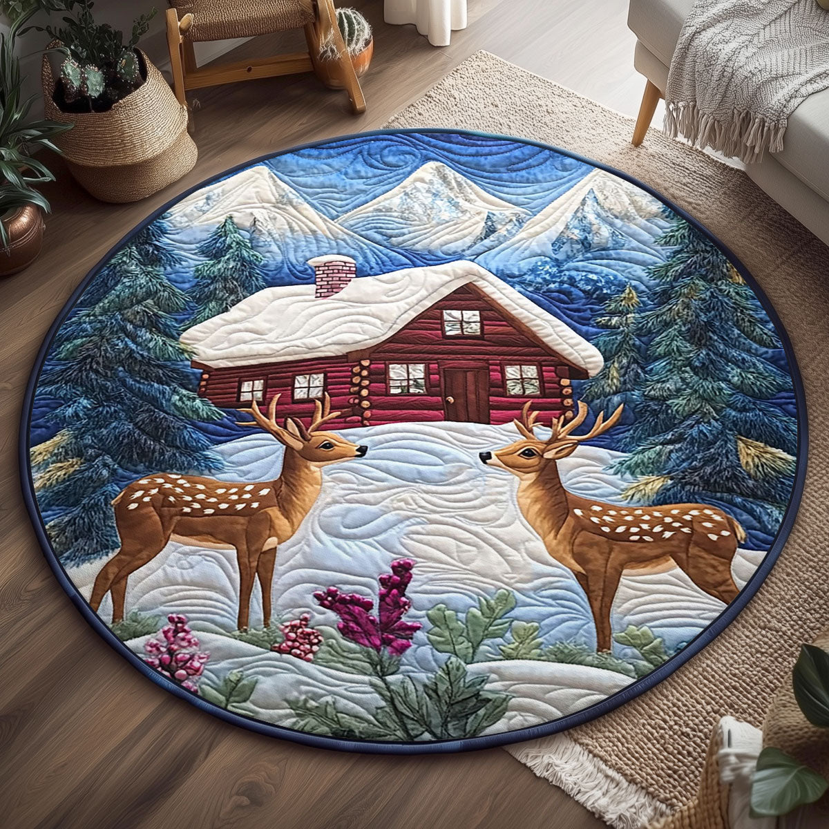 Christmas Deer WJ1210036CL Quilted Round Mat
