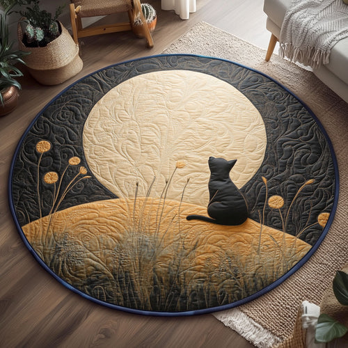 Moon Night Cat WJ1301134CL Quilted Round Mat