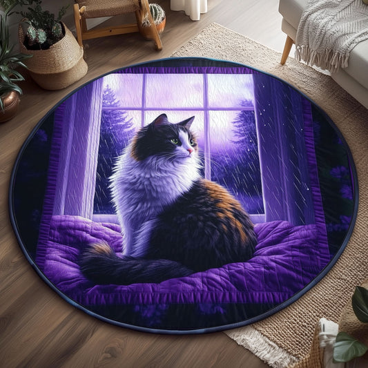 Moonlit Purple Cat WJ1301136CL Quilted Round Mat