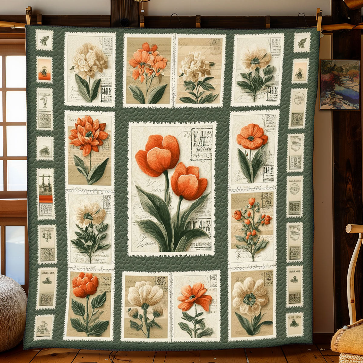 Old World Stamp Florals WJ1301063CL Quilt