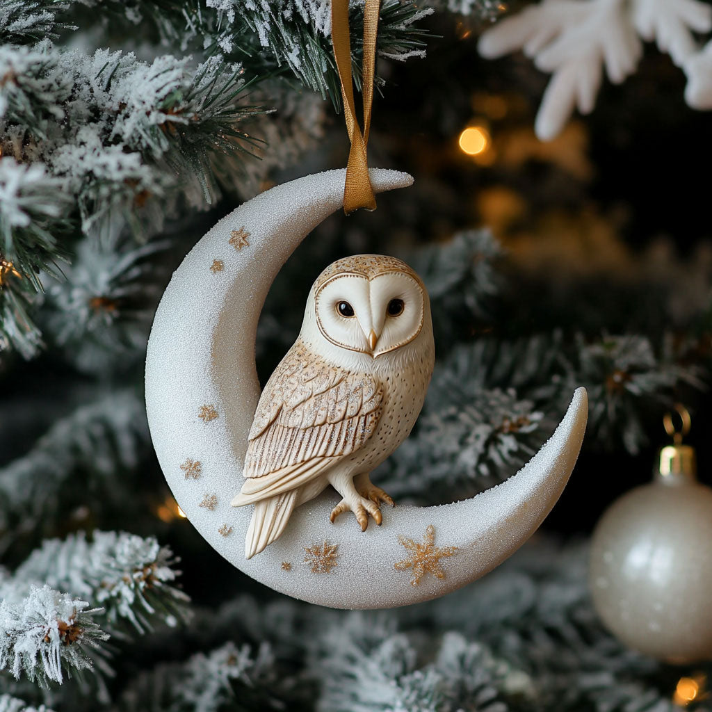 Owl On Moon WJ0312404CL Christmas Ornament