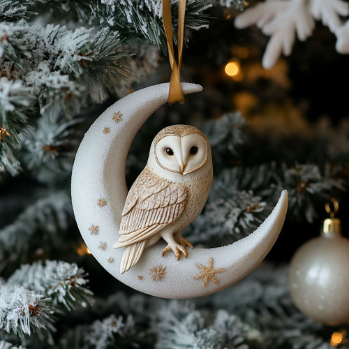 Owl On Moon WJ0312404CL Christmas Ornament