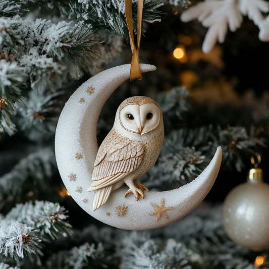 Owl On Moon WJ0312404CL Christmas Ornament