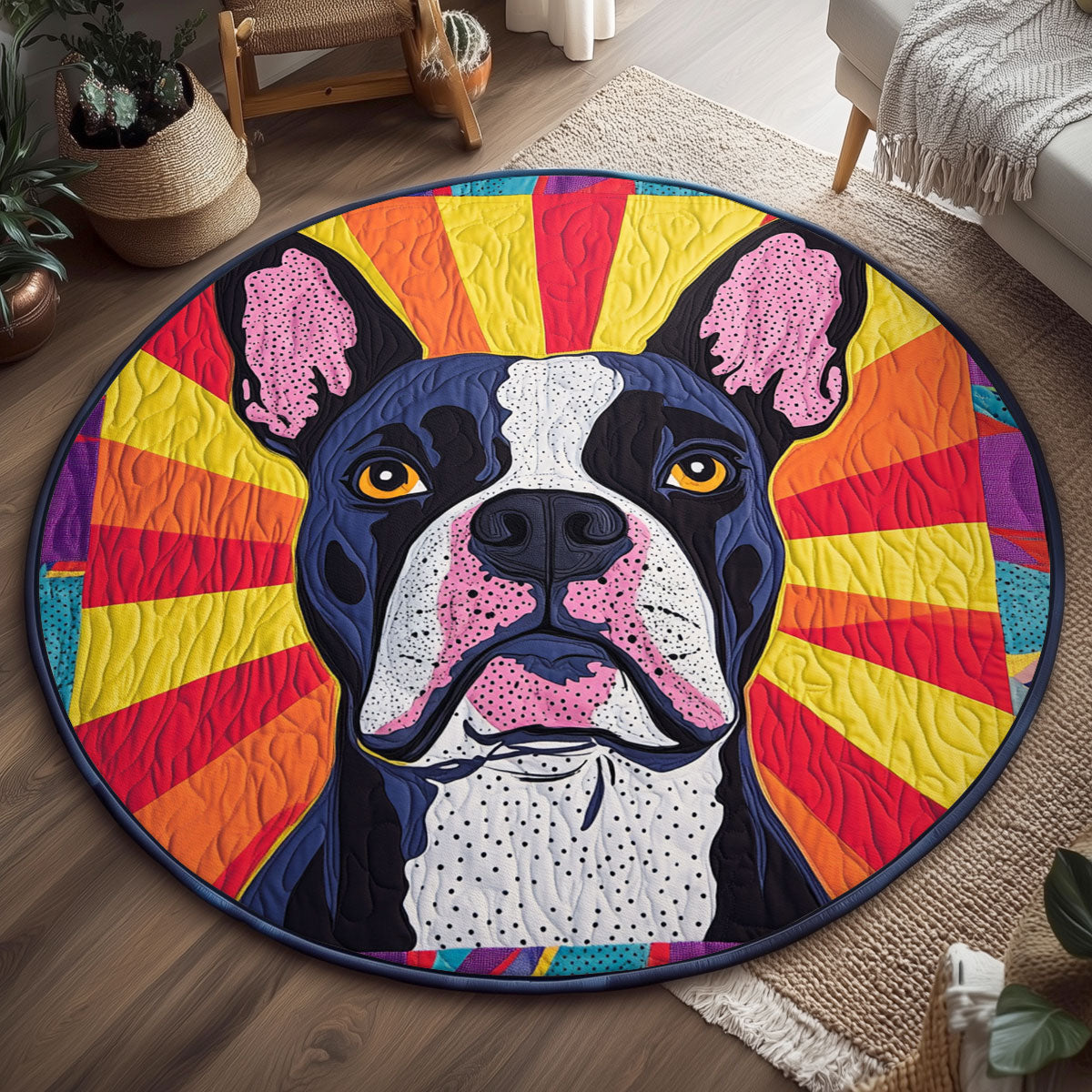 Rainbow Bulldog Groove WJ0901153CL Quilted Round Mat