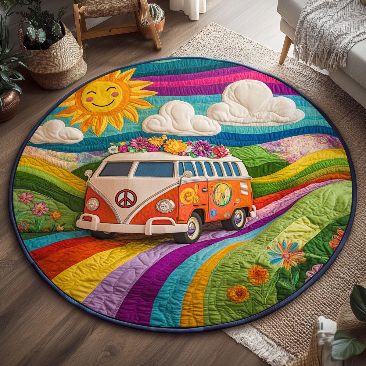 Rainbow Road WJ1301145CL Quilted Round Mat