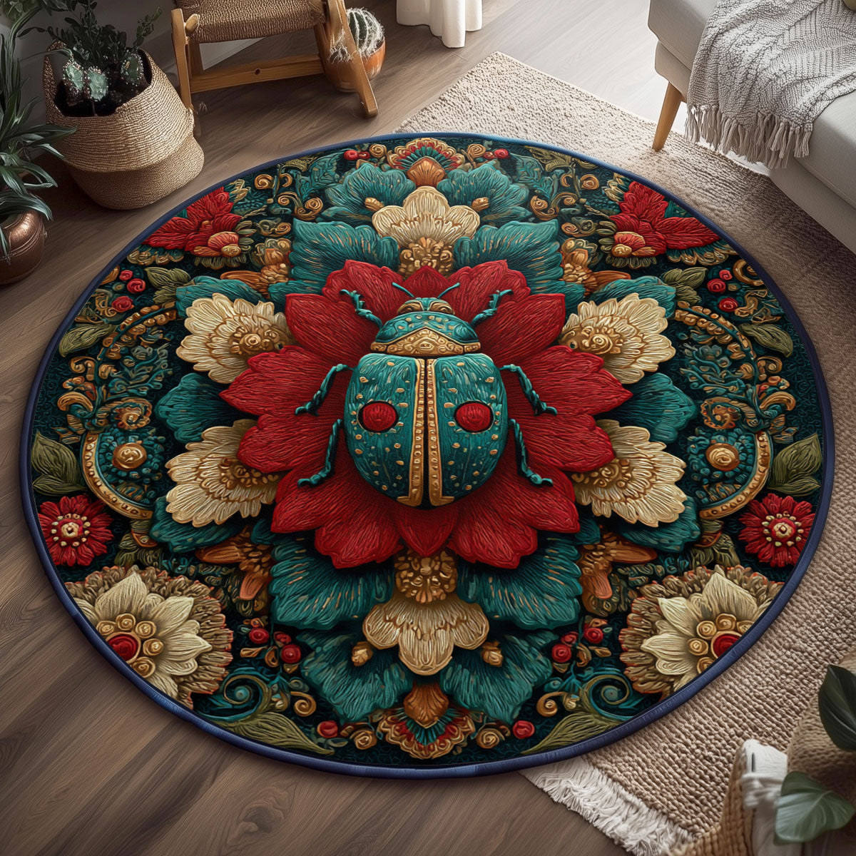 Regal Garden Ladybug WJ0901164CL Quilted Round Mat